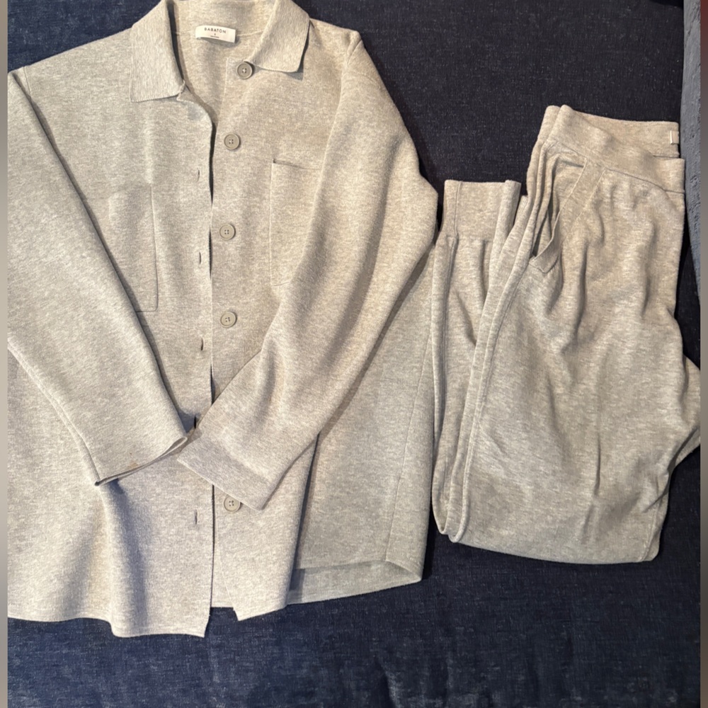 Babaton Light Gray Knit Cardigan and matching pant set